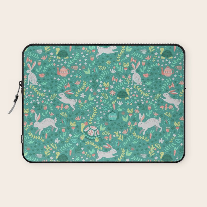 Spring Pattern of Bunnies with Turtles Laptop Sleeve Gallery Image 1