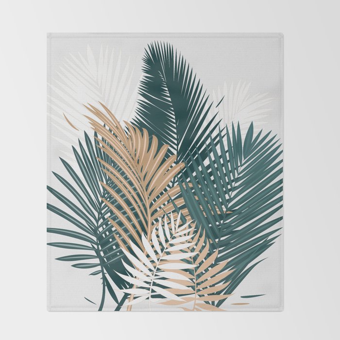 Gold and Green Palm Leaves Throw Blanket Gallery Image 2