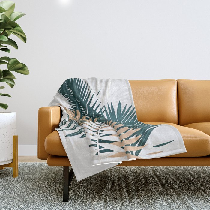 Gold and Green Palm Leaves Throw Blanket Gallery Image 1