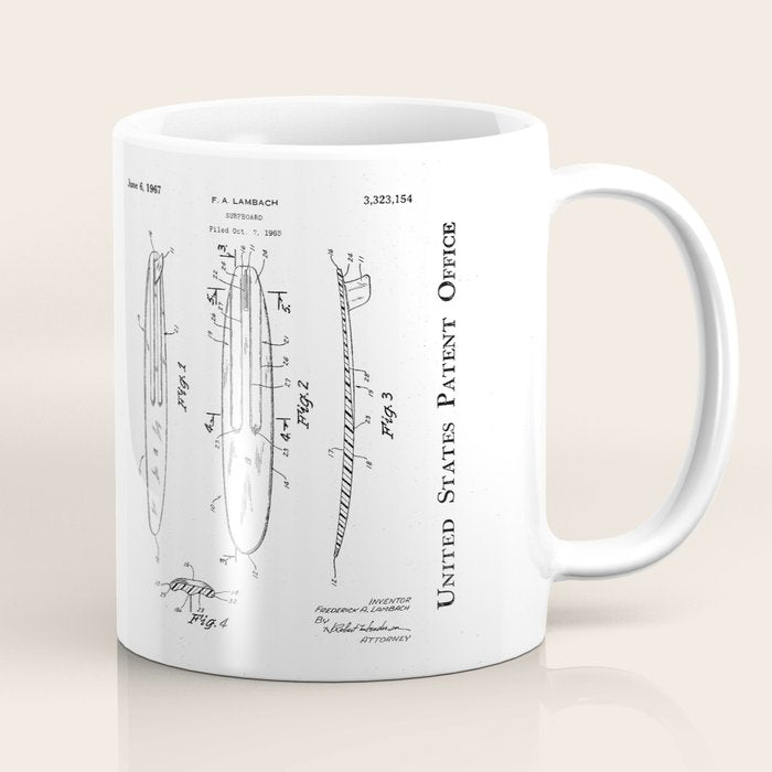 Surfboard Patent - Surfer Surfing Lover Art - Blueprint Coffee Mug Gallery Image 1