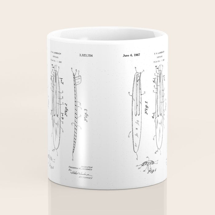 Surfboard Patent - Surfer Surfing Lover Art - Blueprint Coffee Mug Gallery Image 4