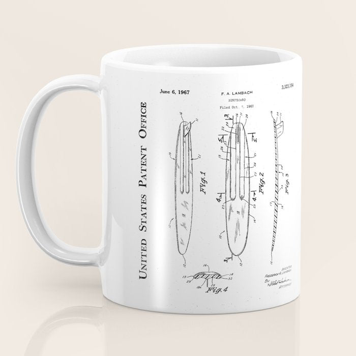 Surfboard Patent - Surfer Surfing Lover Art - Blueprint Coffee Mug Gallery Image 3