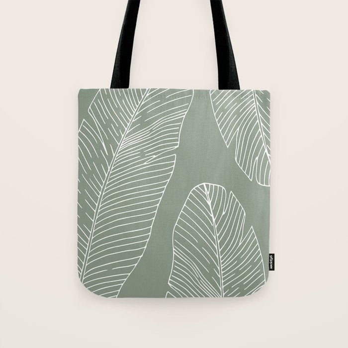 Line Drawing, Green, Palms Print, Boho Wall Art Tote Bag Gallery Image 1