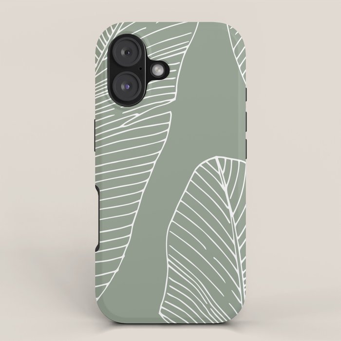 Line Drawing, Green, Palms Print, Boho Wall Art iPhone Case Gallery Image 1