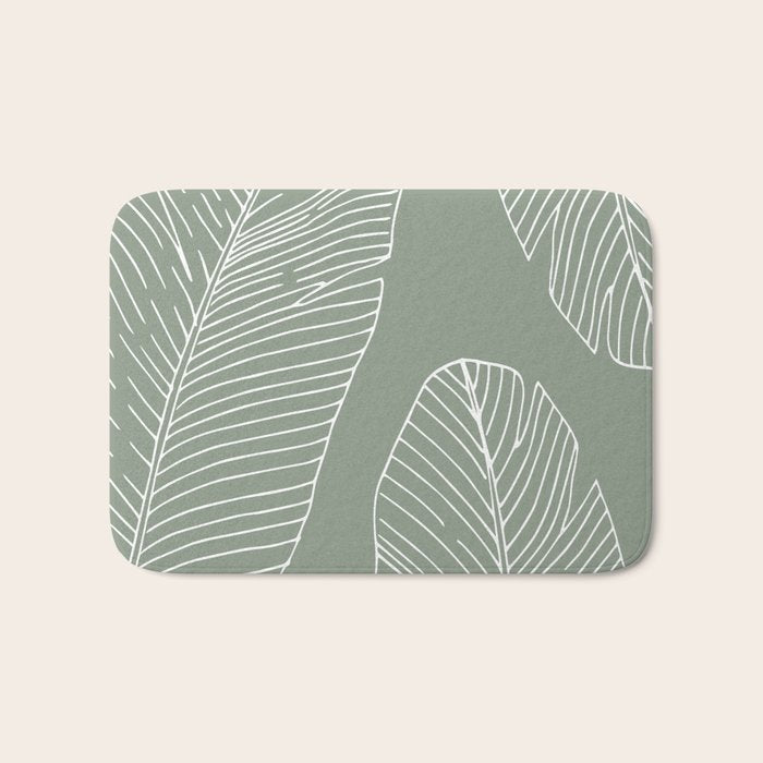 Line Drawing, Green, Palms Print, Boho Wall Art Bath Mat Gallery Image 1