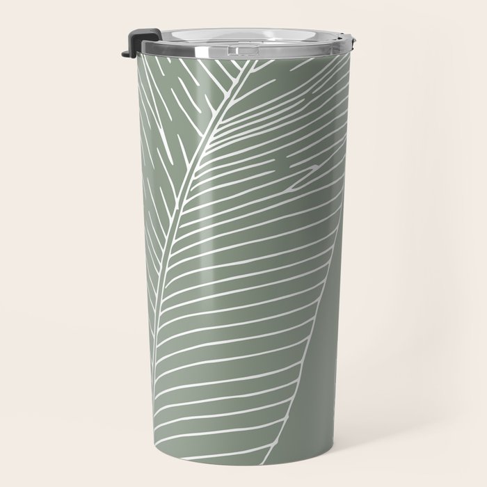Line Drawing, Green, Palms Print, Boho Wall Art Travel Mug Gallery Image 3