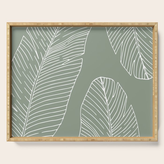 Line Drawing, Green, Palms Print, Boho Wall Art Serving Tray Gallery Image 1