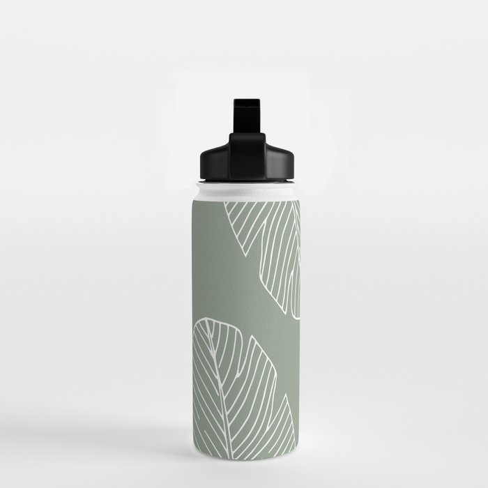 Line Drawing, Green, Palms Print, Boho Wall Art Water Bottle Gallery Image 2