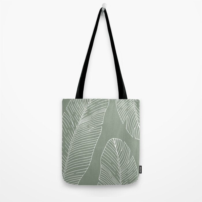 Line Drawing, Green, Palms Print, Boho Wall Art Tote Bag Gallery Image 2