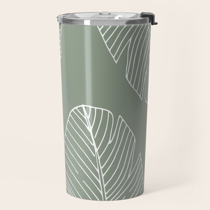Line Drawing, Green, Palms Print, Boho Wall Art Travel Mug Gallery Image 2