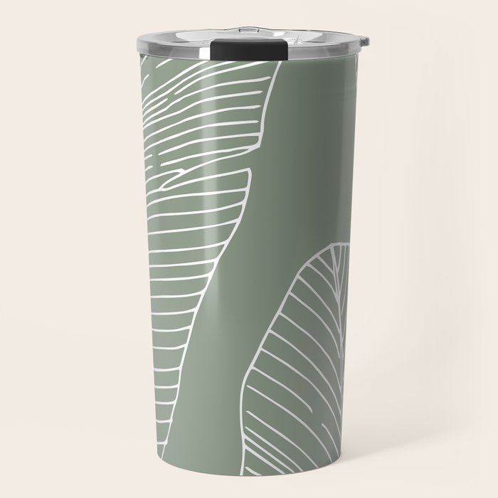 Line Drawing, Green, Palms Print, Boho Wall Art Travel Mug Gallery Image 1