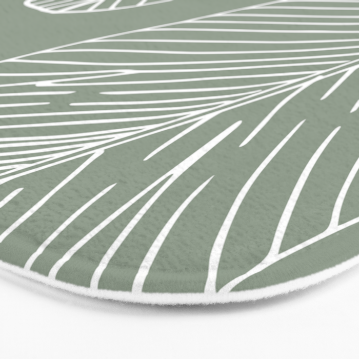 Line Drawing, Green, Palms Print, Boho Wall Art Bath Mat Gallery Image 3