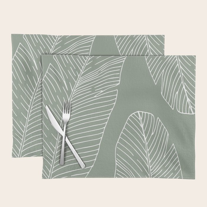 Line Drawing, Green, Palms Print, Boho Wall Art Placemat Gallery Image 1