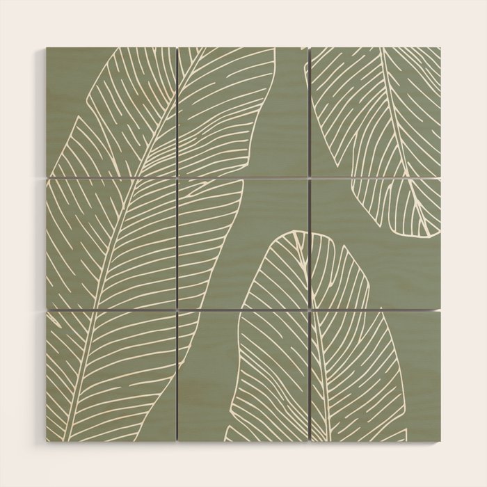 Line Drawing, Green, Palms Print, Boho Wall Art Wood Wall Art Gallery Image 1