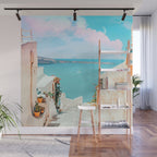 Surreal Greece, Tropical Travel Scenic Photography, Colorful Pastel Landscape Bohemian Architecture Wall Mural Gallery Image 1