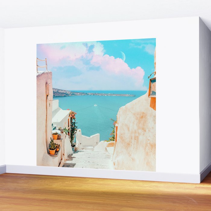 Surreal Greece, Tropical Travel Scenic Photography, Colorful Pastel Landscape Bohemian Architecture Wall Mural Gallery Image 2