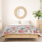Origami dragon friends // linen texture background blue red grey and taupe fantastic creatures Duvet Cover Gallery Image 3