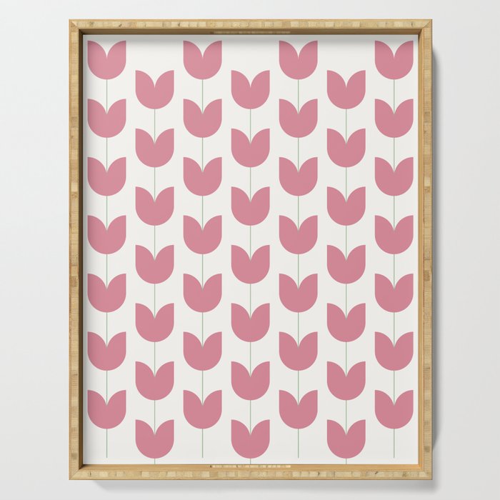 Spring Tulips VII Pink Mid Century Flowers Serving Tray Gallery Image 1