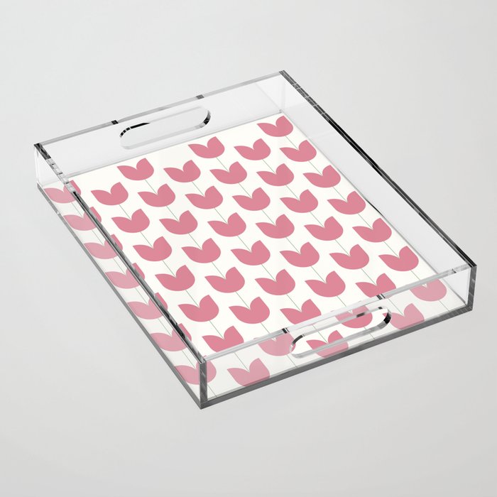 Spring Tulips VII Pink Mid Century Flowers Acrylic Tray Gallery Image 1