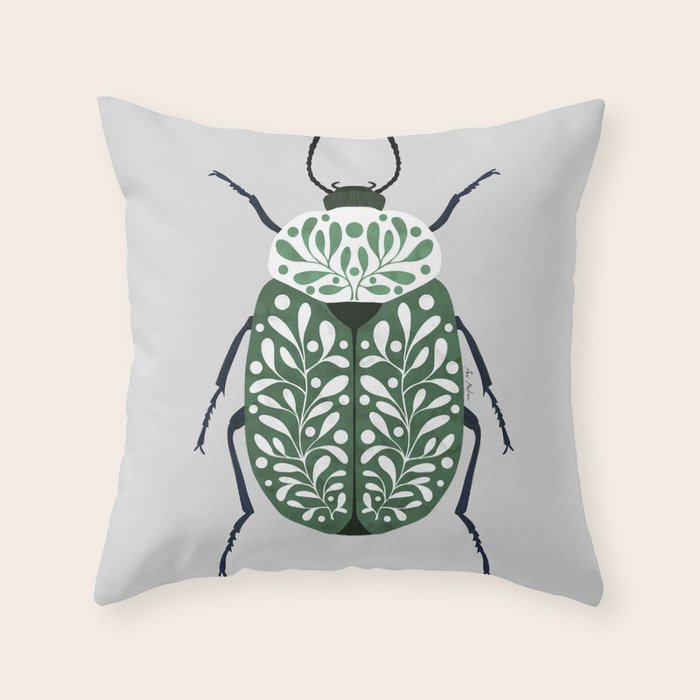 Beetle and leaves Throw Pillow Gallery Image 6