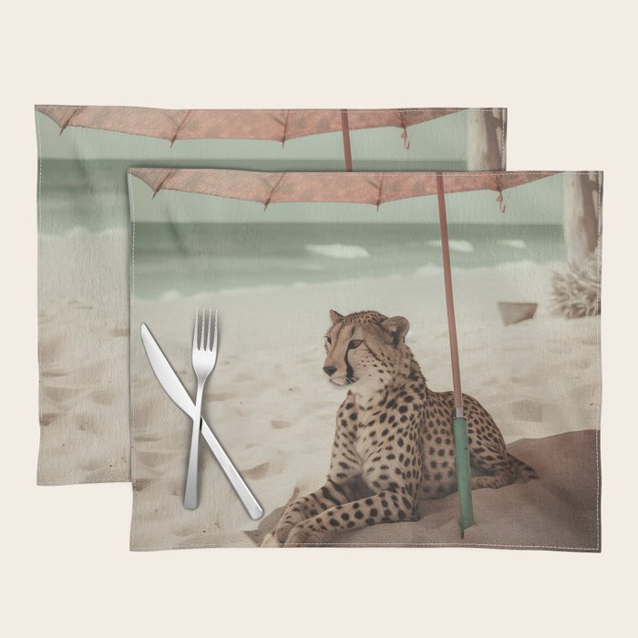 Cheetah's Vacation, Beach Prints Placemat Gallery Image 1