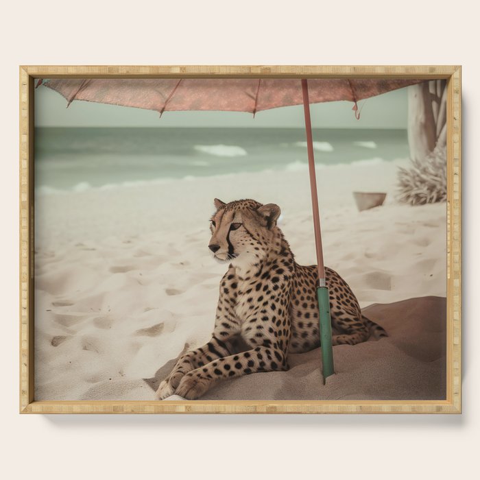 Cheetah's Vacation, Beach Prints Serving Tray Gallery Image 1
