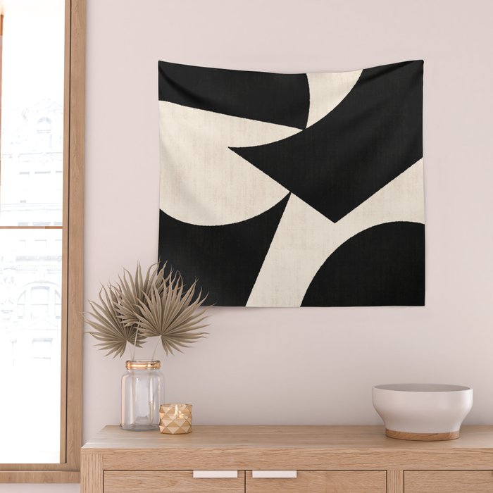 Cut-out Abstract Modern Shapes - black Wall Tapestry Gallery Image 2