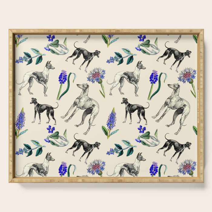 GREYHOUND DOGS and PRESSED FLOWERS Serving Tray Gallery Image 1