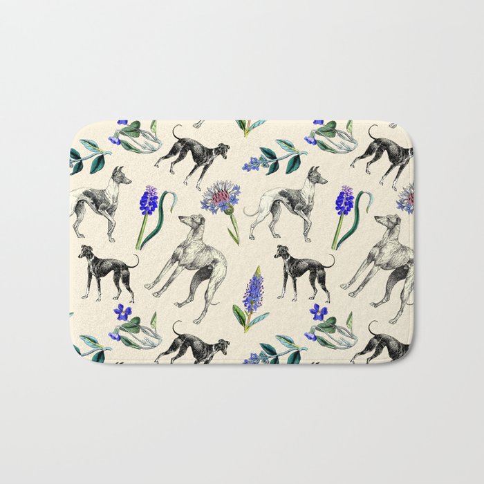 GREYHOUND DOGS and PRESSED FLOWERS Bath Mat Gallery Image 1