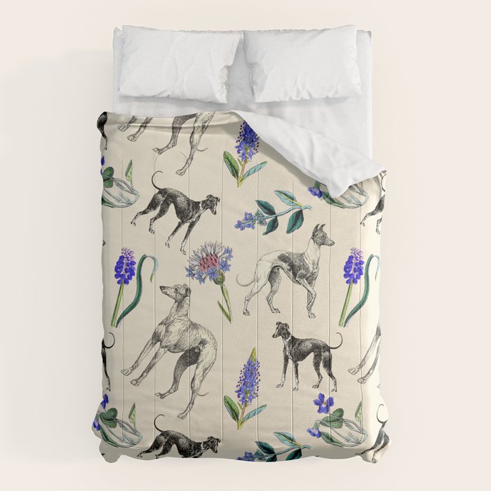GREYHOUND DOGS and PRESSED FLOWERS Comforter Gallery Image 6