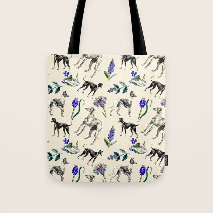 GREYHOUND DOGS and PRESSED FLOWERS Tote Bag Gallery Image 1