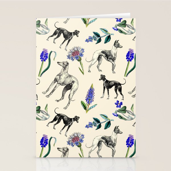 GREYHOUND DOGS and PRESSED FLOWERS Stationery Card Gallery Image 1