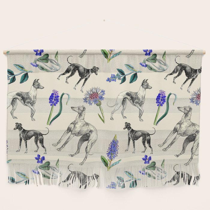 GREYHOUND DOGS and PRESSED FLOWERS Wall Hanging Gallery Image 1