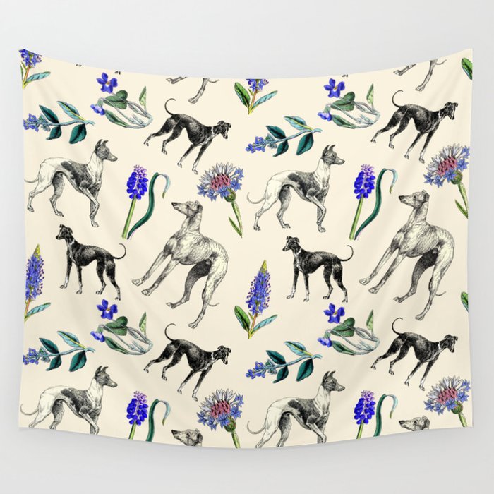 GREYHOUND DOGS and PRESSED FLOWERS Wall Tapestry Gallery Image 4