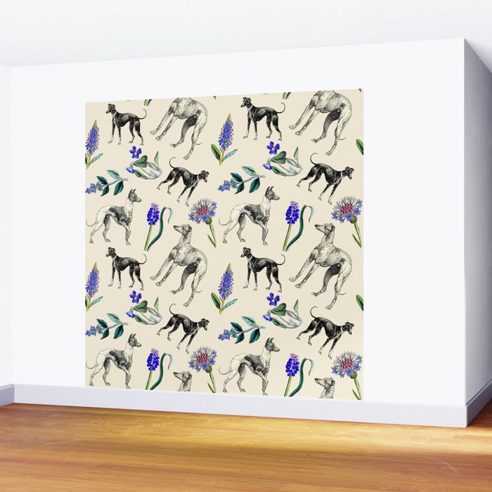 GREYHOUND DOGS and PRESSED FLOWERS Wall Mural Gallery Image 2