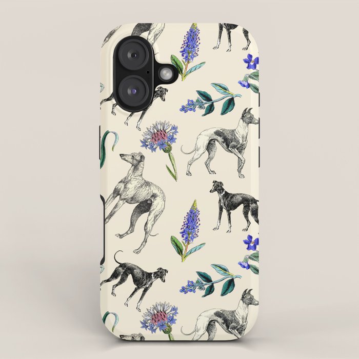GREYHOUND DOGS and PRESSED FLOWERS iPhone Case Gallery Image 1