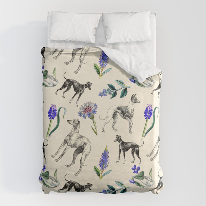 GREYHOUND DOGS and PRESSED FLOWERS Duvet Cover Gallery Image 6