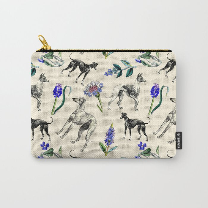 GREYHOUND DOGS and PRESSED FLOWERS Carry All Pouch Gallery Image 1