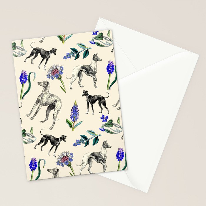 GREYHOUND DOGS and PRESSED FLOWERS Stationery Card Gallery Image 2