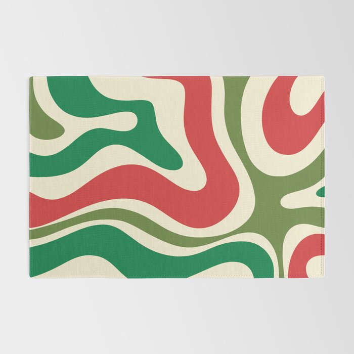 Modern Liquid Swirl Abstract Pattern Square in Retro Christmas Red Green Cream Rug Gallery Image 2
