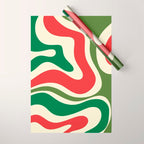 Modern Liquid Swirl Abstract Pattern Square in Retro Christmas Red Green Cream Wrapping Paper Gallery Image 1