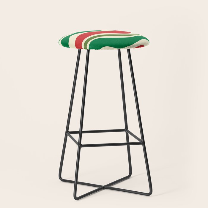 Modern Liquid Swirl Abstract Pattern Square in Retro Christmas Red Green Cream Stool Gallery Image 1