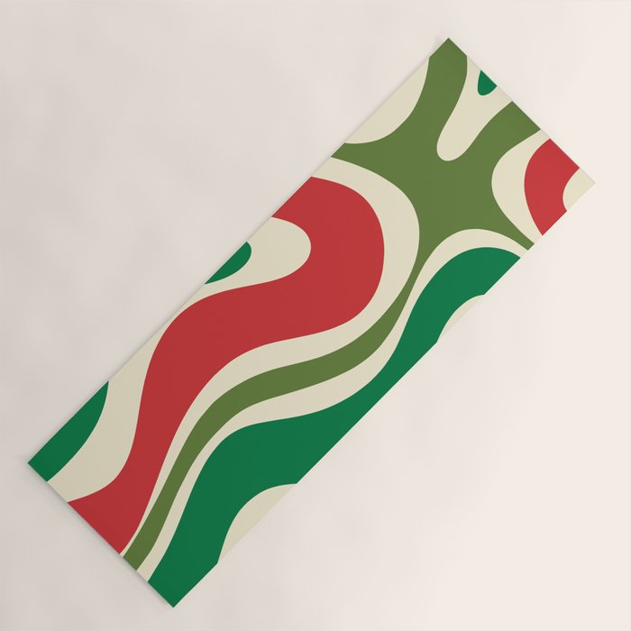 Modern Liquid Swirl Abstract Pattern Square in Retro Christmas Red Green Cream Yoga Mat Gallery Image 1