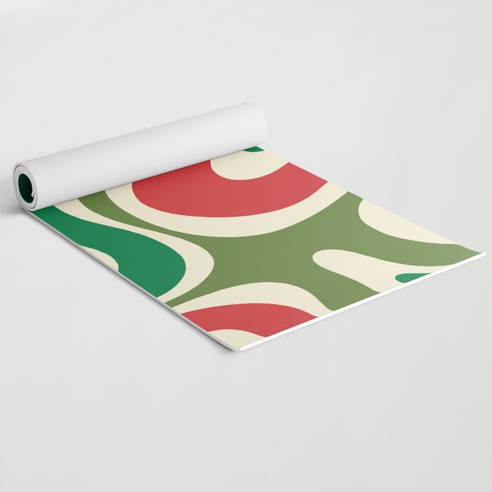 Modern Liquid Swirl Abstract Pattern Square in Retro Christmas Red Green Cream Yoga Mat Gallery Image 2