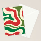Modern Liquid Swirl Abstract Pattern Square in Retro Christmas Red Green Cream Stationery Card Gallery Image 2