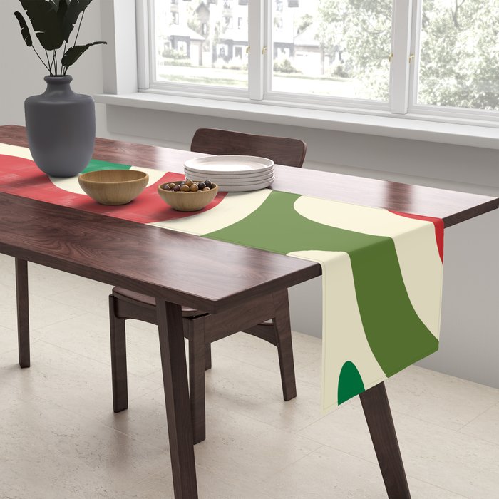 Modern Liquid Swirl Abstract Pattern Square in Retro Christmas Red Green Cream Table Runner Gallery Image 2