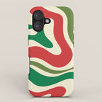 Modern Liquid Swirl Abstract Pattern Square in Retro Christmas Red Green Cream iPhone Case Gallery Image 1