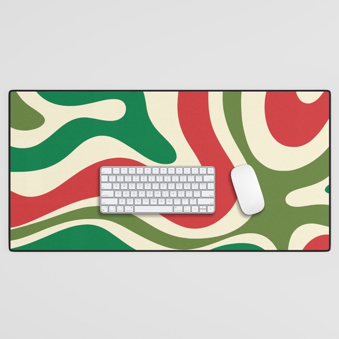 Modern Liquid Swirl Abstract Pattern Square in Retro Christmas Red Green Cream Desk Mat Gallery Image 1