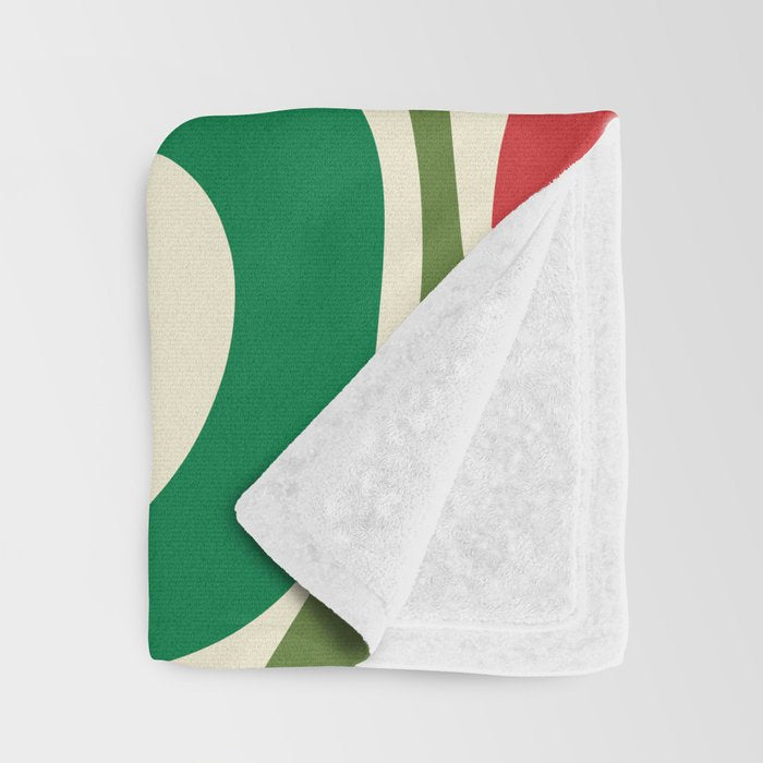 Modern Liquid Swirl Abstract Pattern Square in Retro Christmas Red Green Cream Throw Blanket Gallery Image 3
