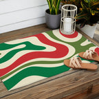 Modern Liquid Swirl Abstract Pattern Square in Retro Christmas Red Green Cream Outdoor Rug Gallery Image 2